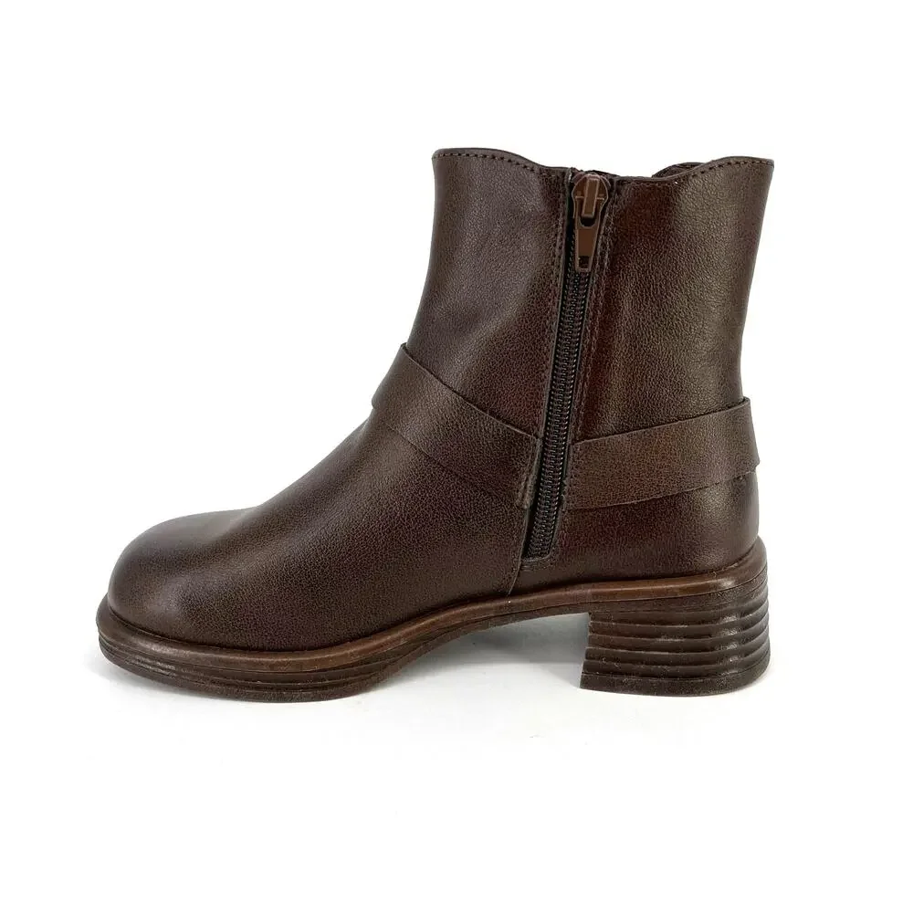 Steve Madden Rider Stacked Heel Motorcycle Boots Big Girls Size 3 Brown